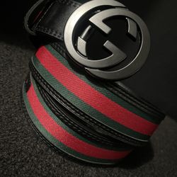 Gucci Black Leather Belt Stripe Size 34