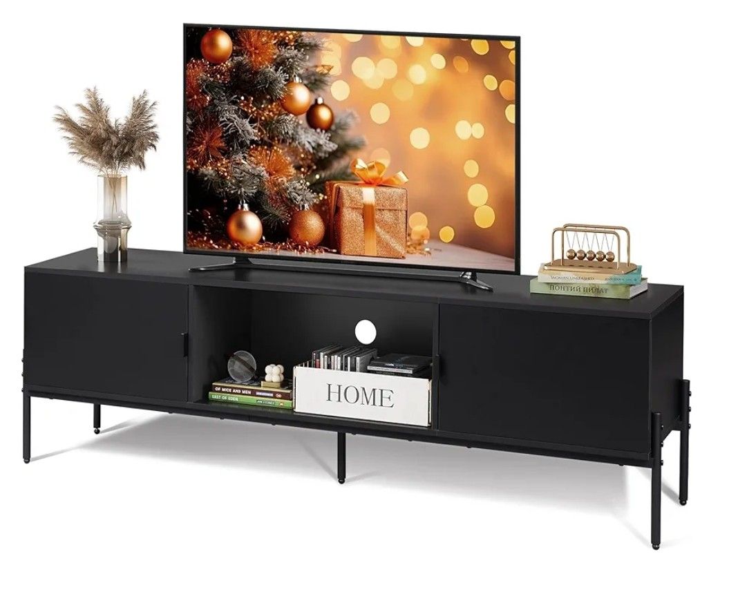 WLIVE Modern TV Stand for 65 Inch TV, Mid Century Entainment Center with Storage, TV Console with Open Shelf and 2 Cabinets for Bedroom and Living Roo