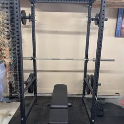 Bolt Fitness Power Rack with Bench, Olympic Barbell & 265 lbs Weights