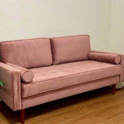 58'' W Velvet Sofa, Mid-Century Love Seats Sofa Furniture with Bolster Pillows, Button Tufted Couch for Living Room, Tool-Free Assembly (Loveseat, Pin