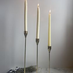 Set of 3 Gold Colored Tapered Candle Stick Holders, Home Decor