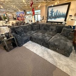 Dark gray Jumbo corduroy sectional pull out sofa bed sleeper sofa with storage