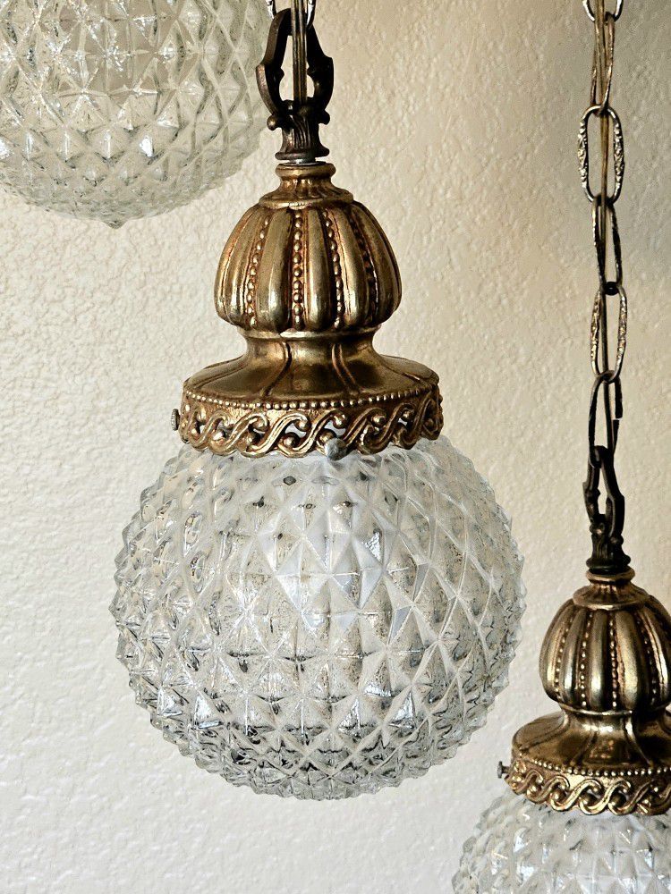 Vintage Mid Century 3 Globe Swag Lamp Chandelier 
