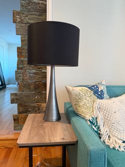 Large Modern Table Lamp β Brushed Metal Base & Oversized Black Drum Shade β $30 OBO