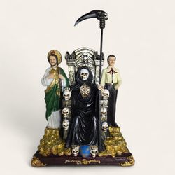 Santa Muerte Negra 16" Con San Judas Y Jesus Malverde