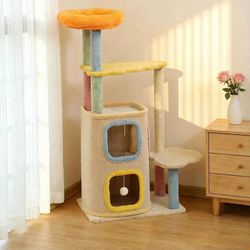 Macaron-Color Cat Tree Tower Scratcher + Hideout + Perch