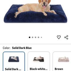 Bedfolks Plush Dog Crate Pad, Washable Dog Kennel Bed 41"x27", Faux Fur, Waterproof, Extra Large, Dark Blue
