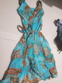 Aqua print flows dress