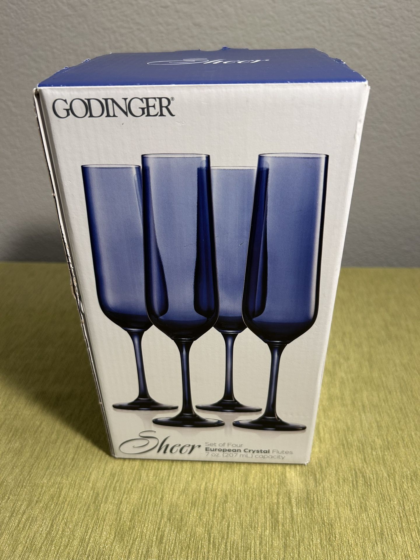 Godinger Sheer blue crystal champagne flutes-New