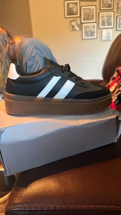 Black Platform Sneakers with White Stripes