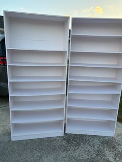Pair of White Tall Bookshelves