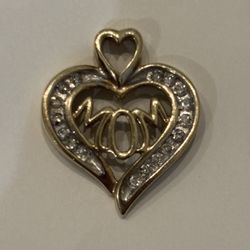New Natural Diamond and 10k Yellow Gold “MOM” Pendant