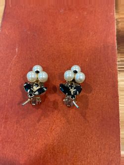 Vintage Pearl and Black Crystal Stud Earrings