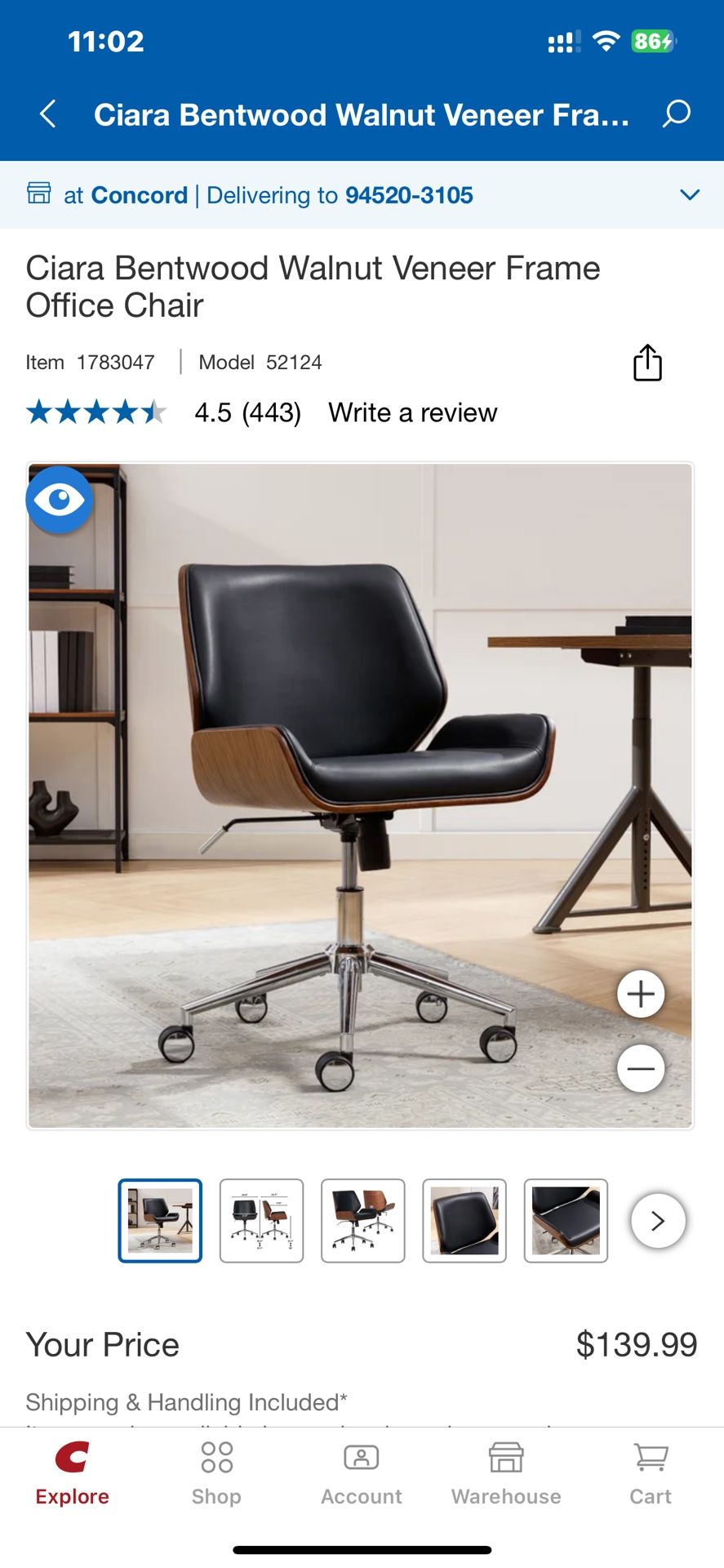 Ciara Bentwood Walnut Veneer Frame Office Chair