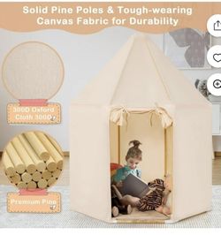 Kids Play Tent with Washable Mat, Anti-Trip Large Playhouse Toys with 2 Doors.beige Color