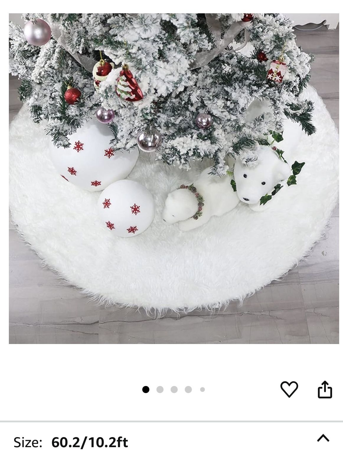 60.2 Inch Christmas Tree Skirt Extra Large Snowy White Faux Fur Tree Skirt for Merry Christmas Party Tree Decoration