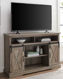 Farmhouse sliding door tv stand