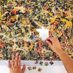 New Sealed Vintage 1994 Jackson Pollack "Convergence" 1000-piece Jigsaw Puzzle. 
The image shows a completed 1000-piece jigsaw puzzle depicting Jackso