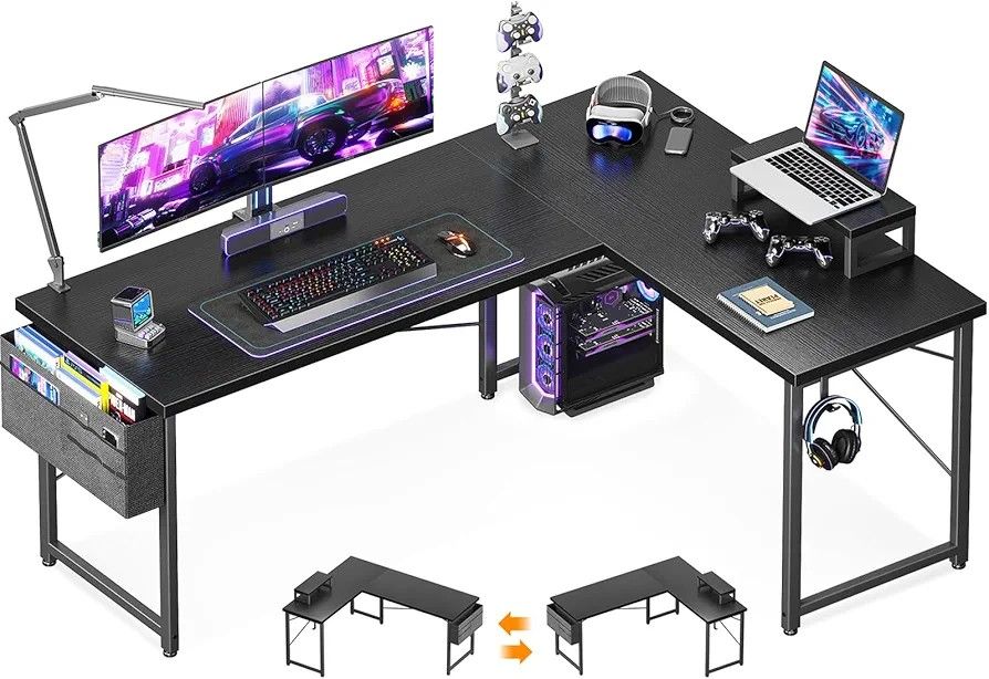 ODK L Shaped Desk With Storage Bag, Hook And Shelf