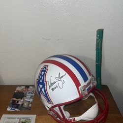 Warren Moon Signed Oilers Helmet With C.O.A. & Picture 