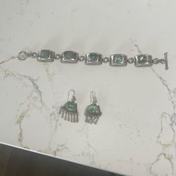 Silver/Abollone Bracelet And earrings Set