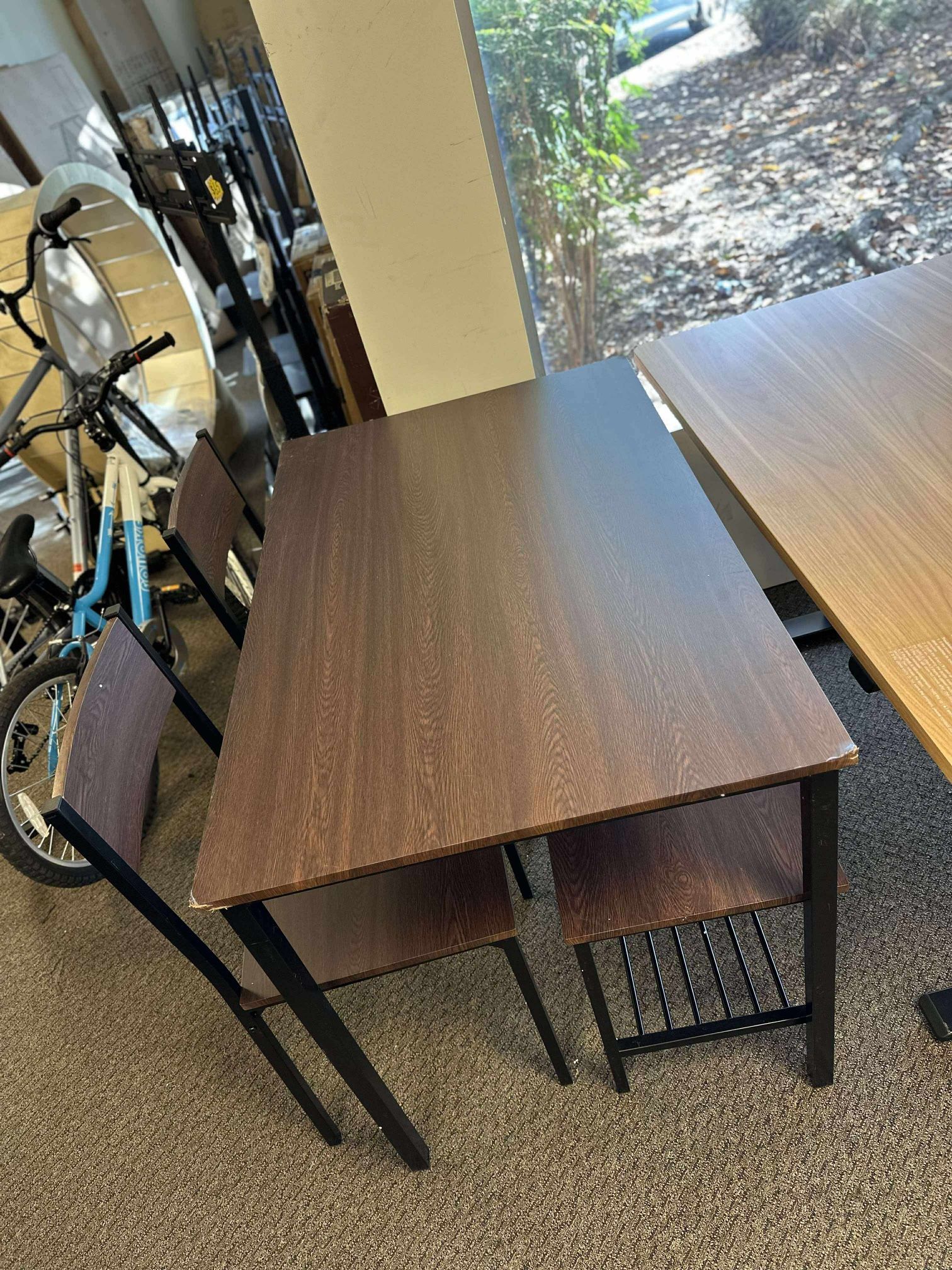 【Damage】Dining Table Set for 4, 43" Dining Room Table with Two Chairs and One Bench, 4 Pieces Set Table Top with Metal Legs in Living Room, Dining Roo