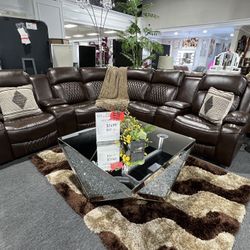 Power Recliner Sectional With Bluetooth Charger 