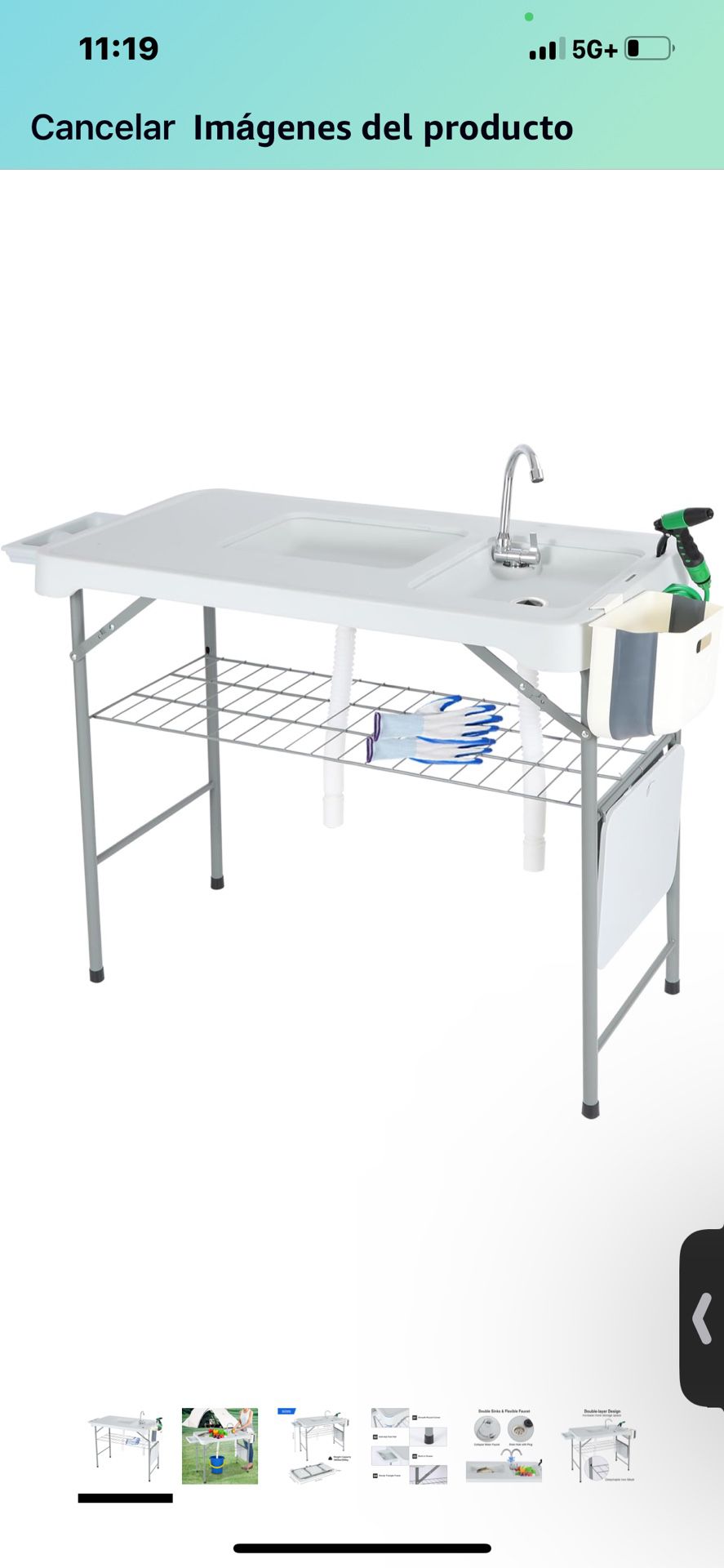 39.4 Inch Folding Fish Cleaning Table with Double Sink and Faucet