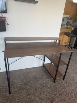 Brown Computer Desk with Monitor Stand and Storage Shelves- good condition! $70