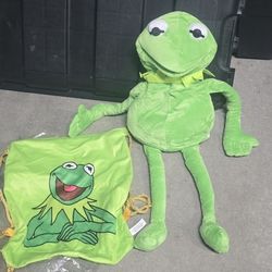 Kermit Frog Hand Puppet With Pouch Bag 