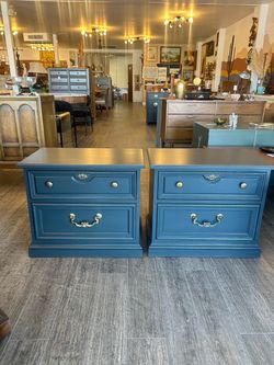 Pair of Nightstands / Dark Grey / Side Tables / End Tables / Vintage!