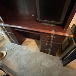 Executive Desk with Hutch / Credenza – Heavy, Large Office Desk – Dark