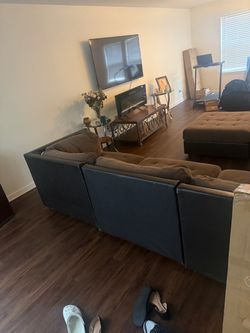 Brown Sectional Sofa with Chaise