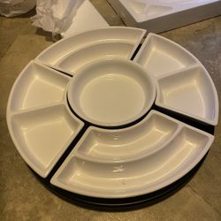 LAZY SUSAN With 5 Ceramic Serving Pieces 18” / 45.5 cm Mahogany Finish Wooden 