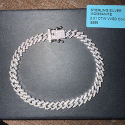 6mm 7inch SOLID 925 silver Moissanite VVSD Iced out Monaco open box lock