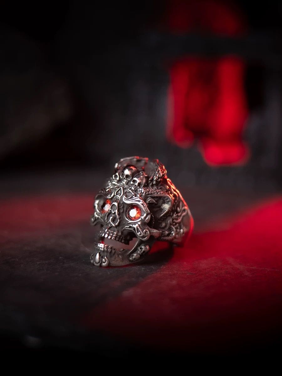 Rune-shaped bone gemstone inlaid ring