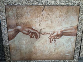 Framed Creation of Adam Painting on Canvas