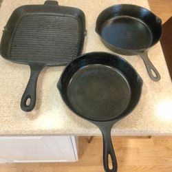 Cast Iron Skillets Pans, Grill