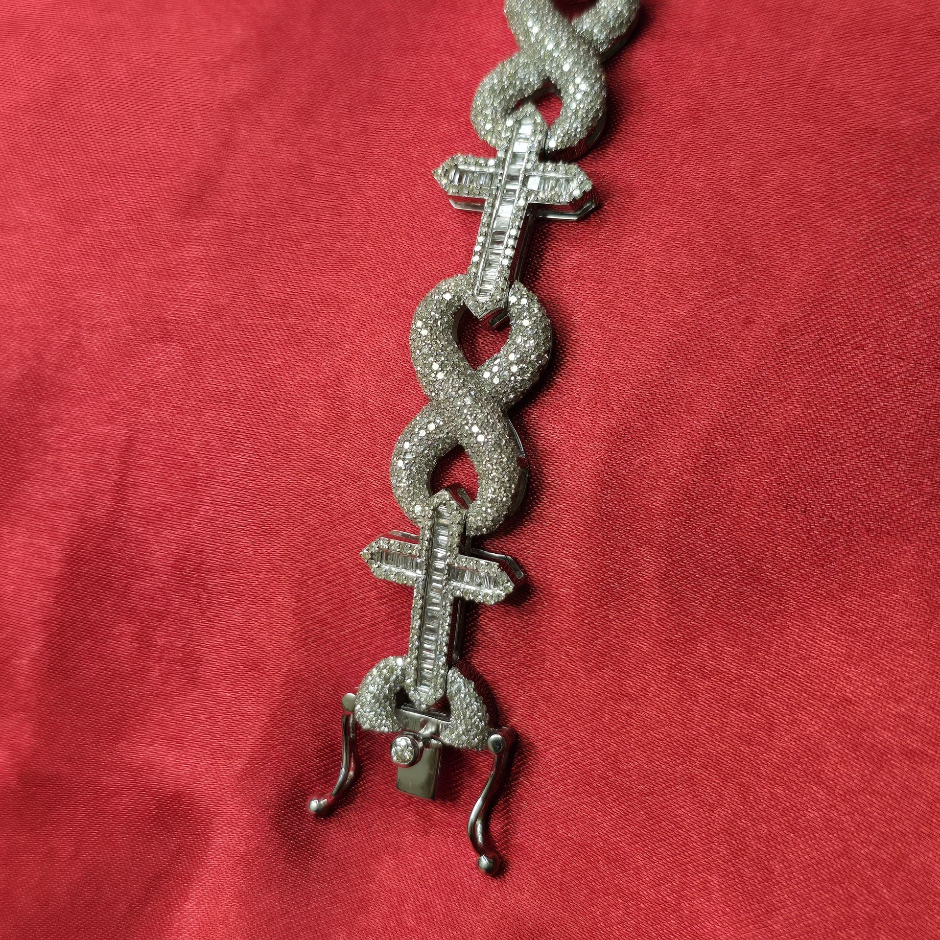 10k White Gold Diamond Infinity Link Mixed Cross Bracelet 5.17 ctw 