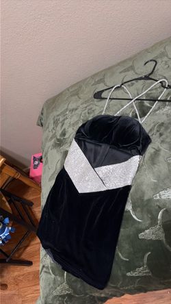 Black Velvet Mini Dress with Silver Rhinestone Detail