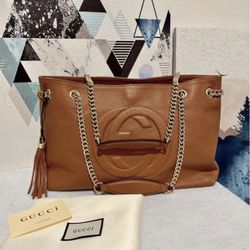 Authentic Gucci Pebbled Calfskin Medium Soho Chain Shoulder Bag