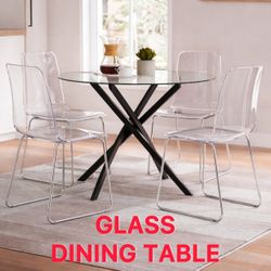 🔥 42” MODERN GLASS ROUND DINING TABLE (ASHLEY PHARWYNN) – BRAND NEW