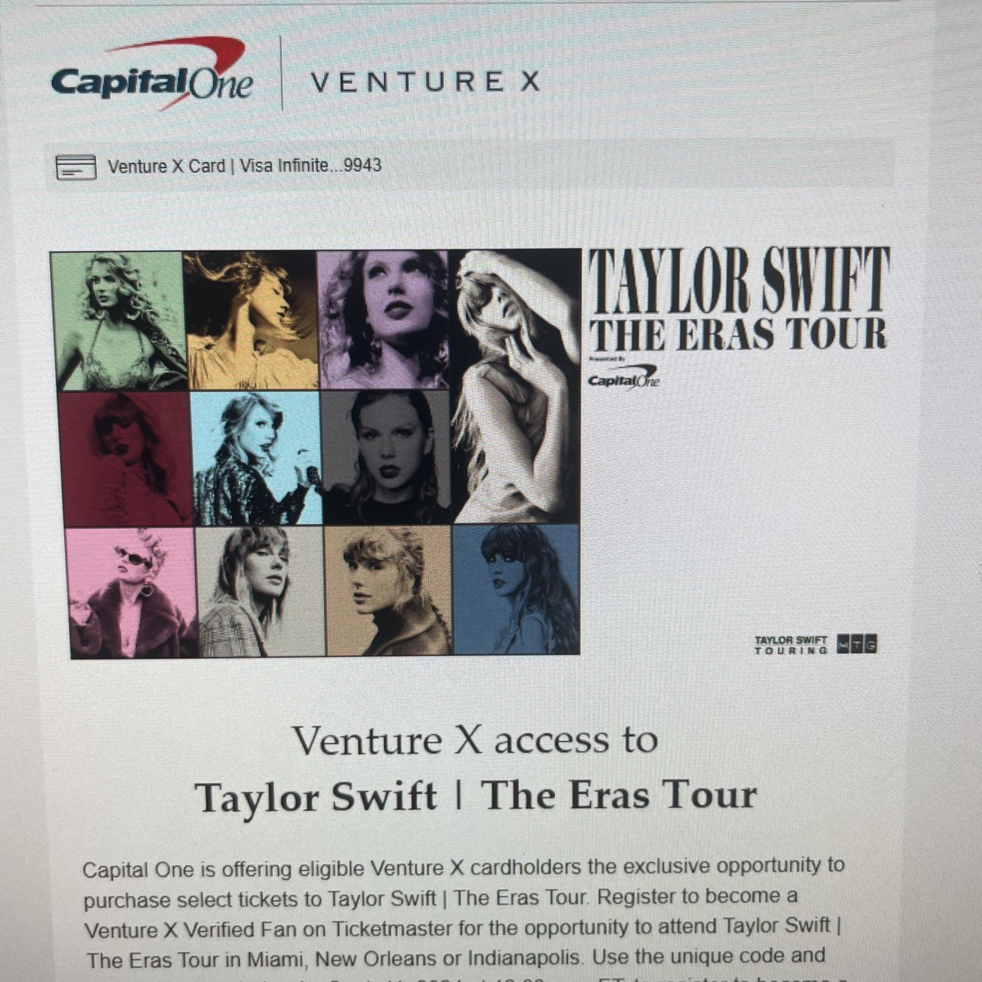 Taylor swift capital one venture X Code