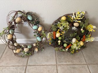Set of 2 Easter / Spring Grapevine Wreaths - Speckled Eggs & Carrots