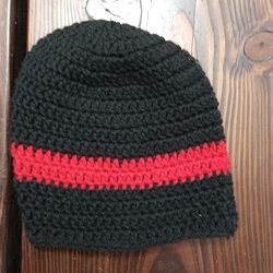 Hand Knitted Beanie Black &Red