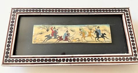 Vintage Persian Miniature Hand Painted Hunting Scene Framed
