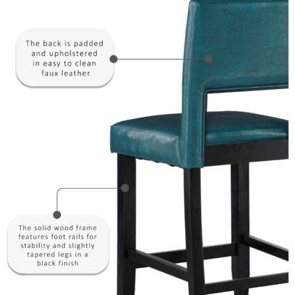 Vega Counter Stool in Agean Blue Leatherette Black Wood by Linon