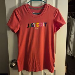 ​Nike Dri-FIT Cotton Tee "Just Do It" Graphic T-Shirt Pink Coral Women's Size S