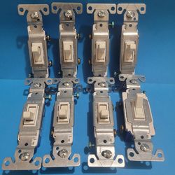 Cooper 1301-7LA Lt Almond Toggle Wall Light Switches Single Pole 15A 8-Pack.