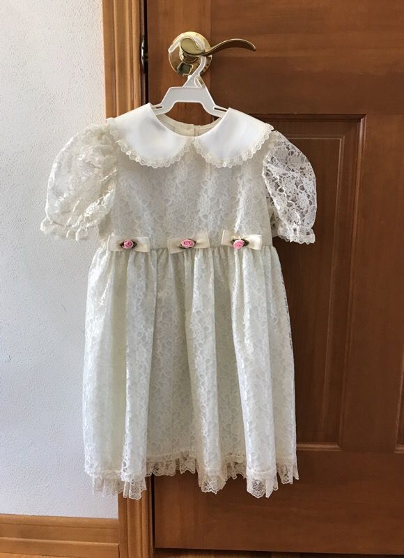 Ivory dress with 3 pink roses - size 6